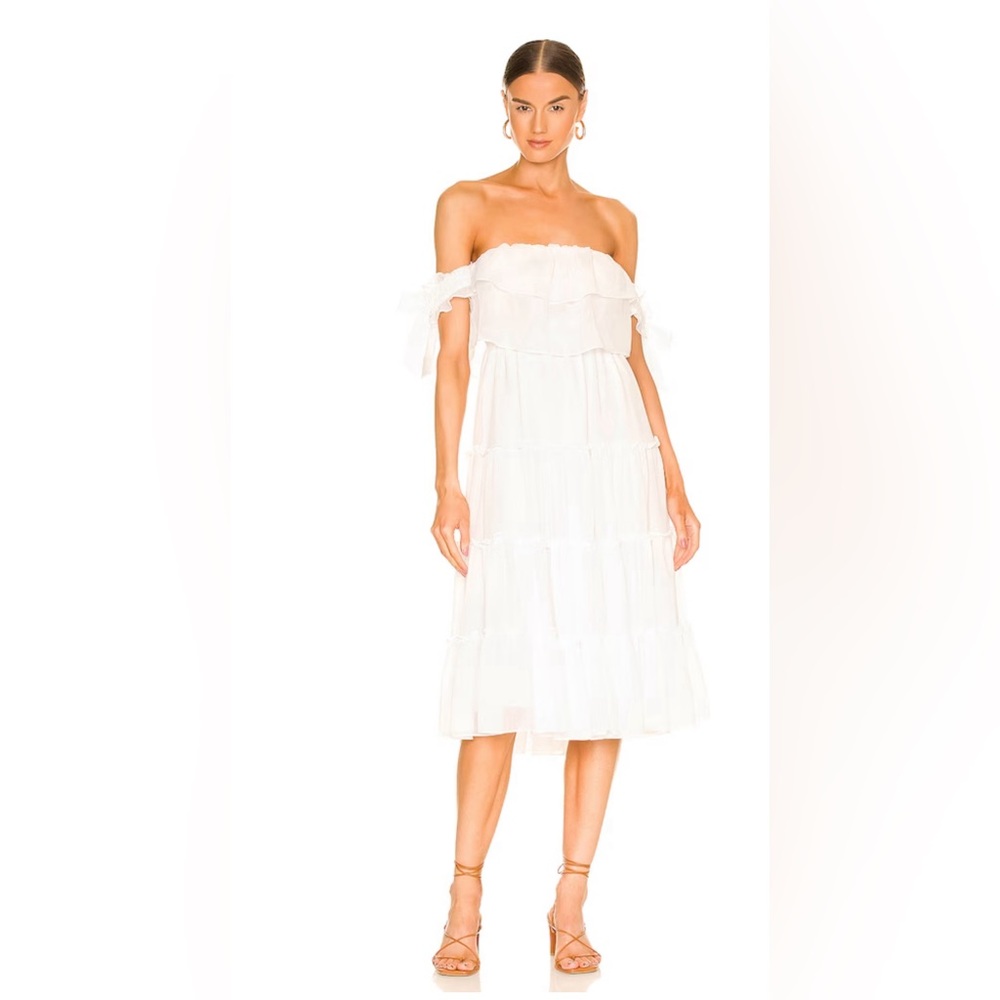 Misa Los Angeles White Off-Shoulder Midi Dress